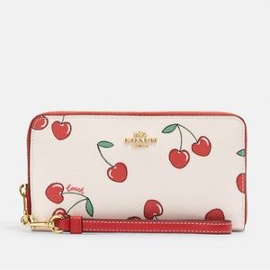 Long Zip Around Wallet With Heart Cherry Print